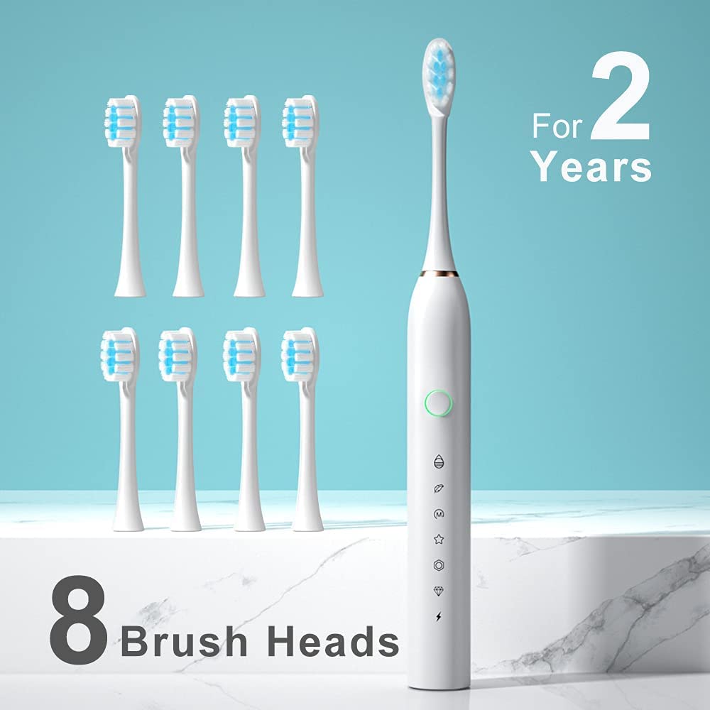 2 Pack Electric Toothbrush with 8 Brush Heads Black+White J968062
