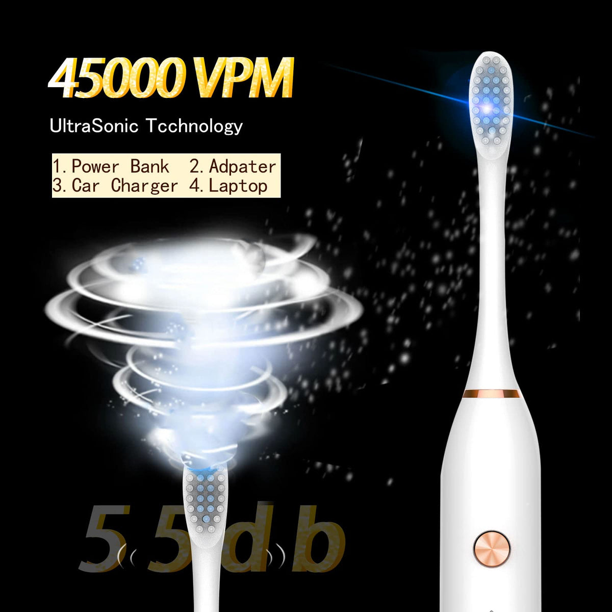2 Pack Electric Toothbrush with 8 Brush Heads Black+White J968062