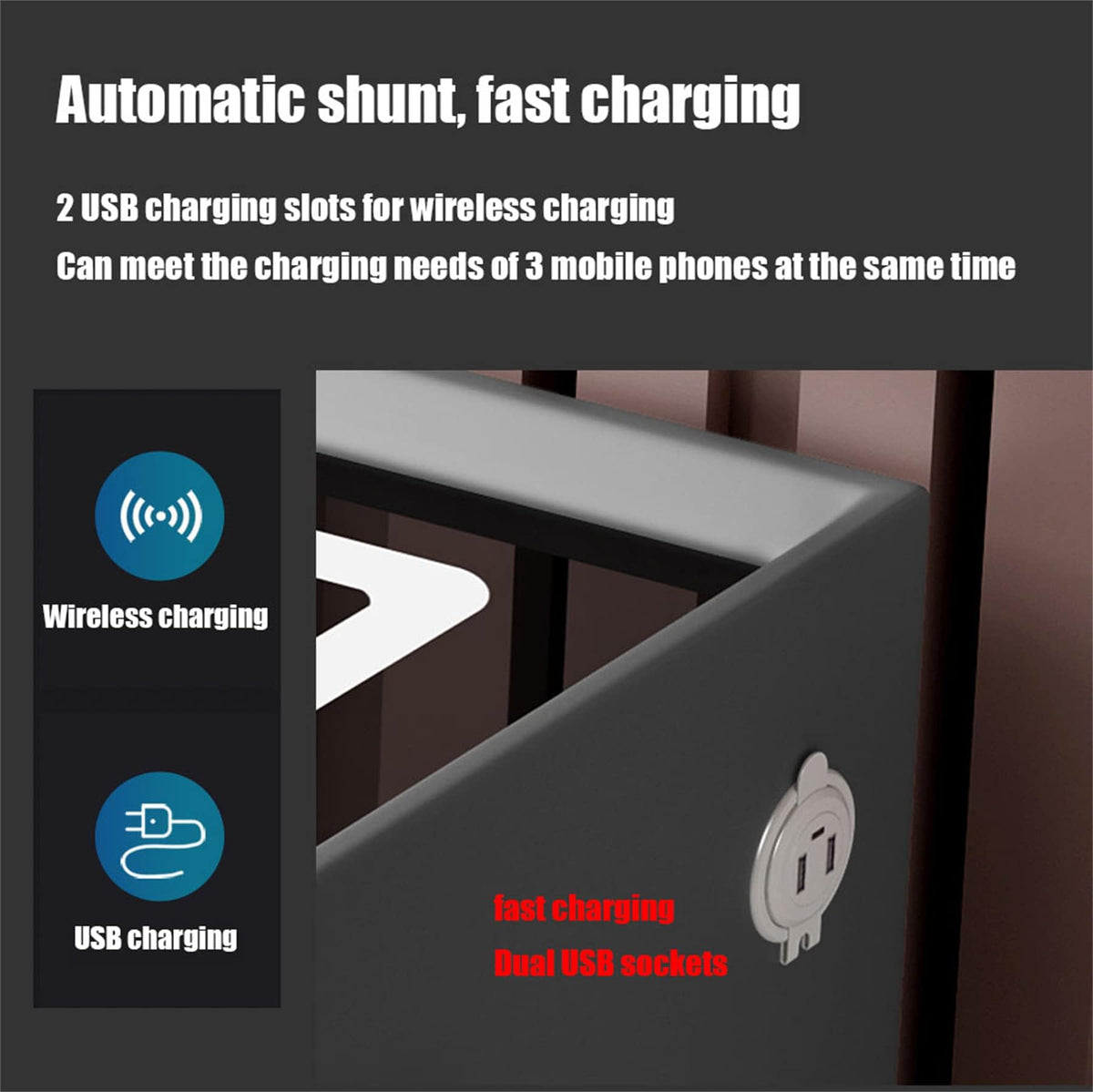 Pink 3 Drawer LED Nightstand with Wireless Charging X218112