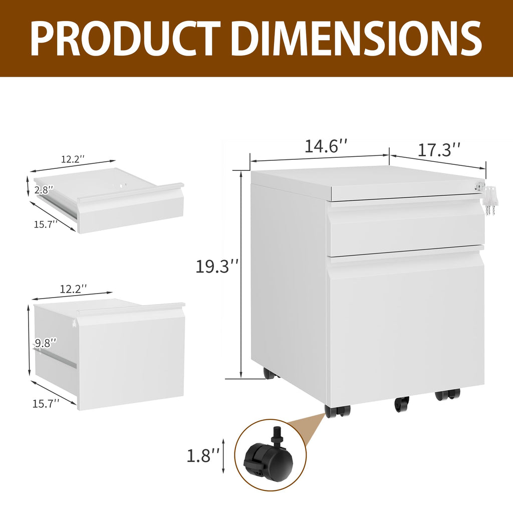 2 Drawer Metal Mobile File Cabinet with Lock O767642
