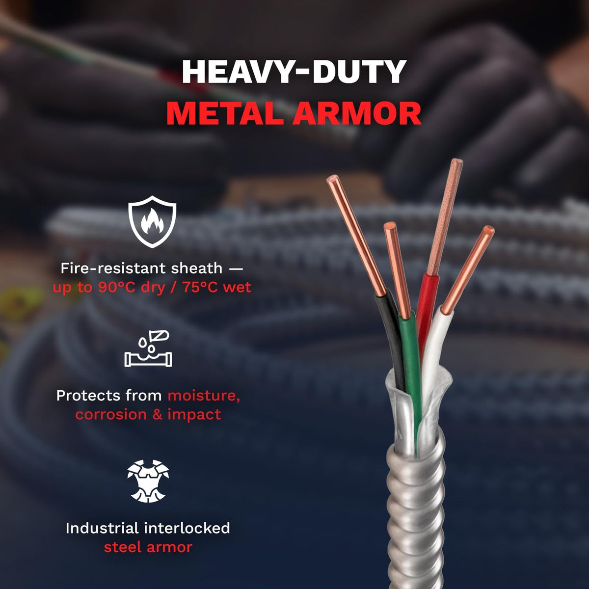 10/3 Metal Clad Aluminum Armor Cable 100 Ft D7941