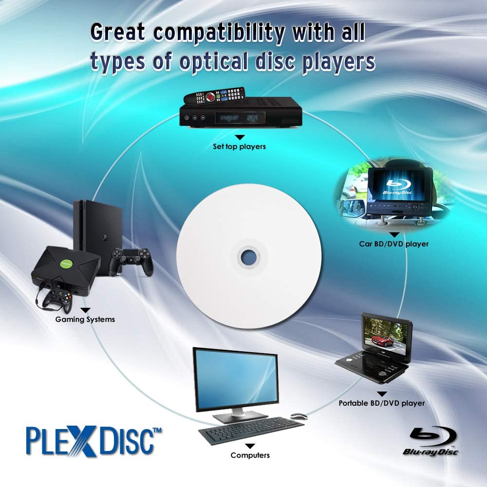 50 GB 6X Blu-ray Double Layer White Inkjet Recordable Disc BD-R DL, 10-Disc Spindle A309712