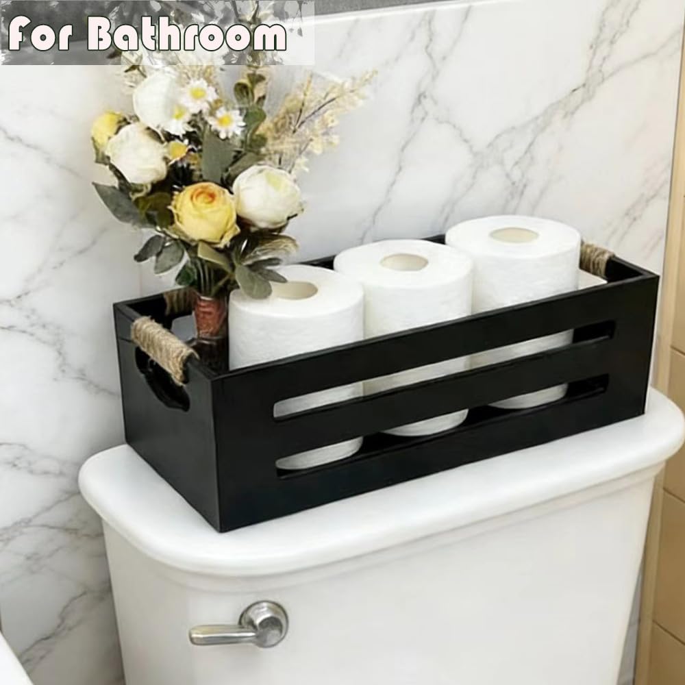 2 Pack Wooden Bathroom Storage Crates with Rope Handles M590425