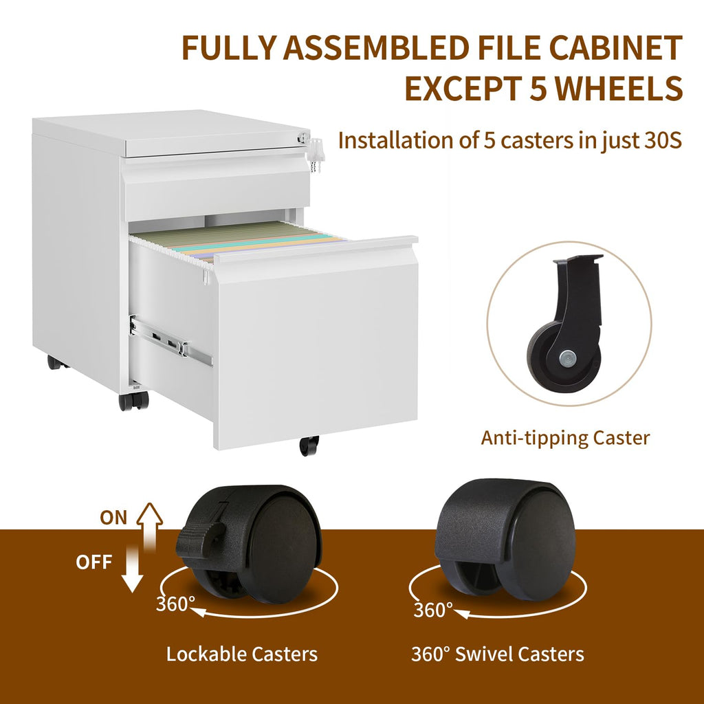 2 Drawer Metal Mobile File Cabinet with Lock O767642