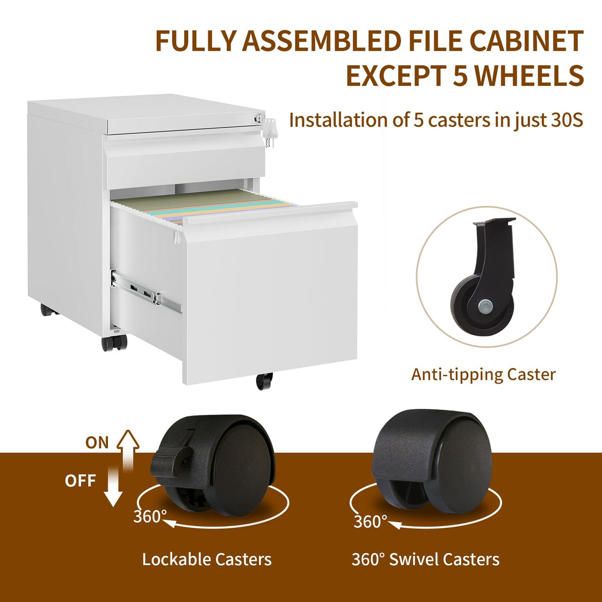 2 Drawer Metal Mobile File Cabinet with Lock O767642