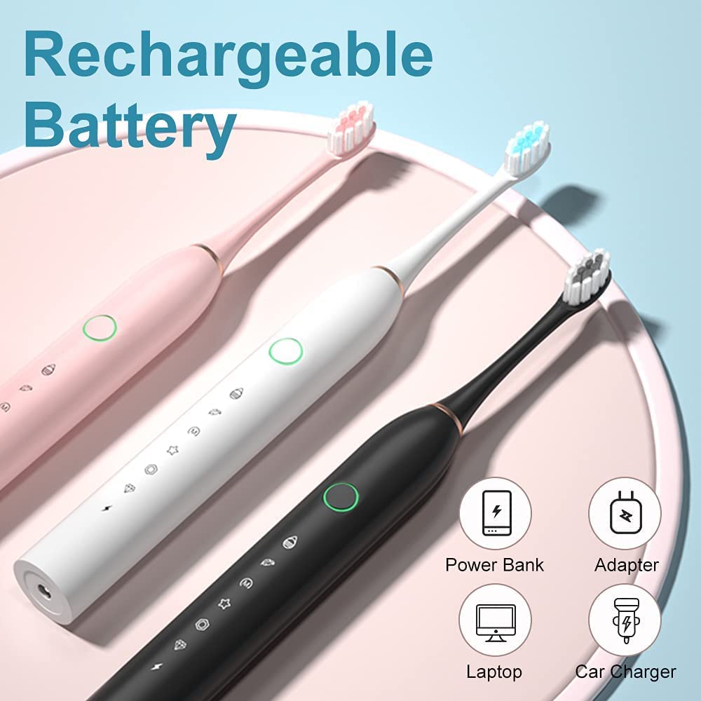 2 Pack Electric Toothbrush with 8 Brush Heads Black+White J968062