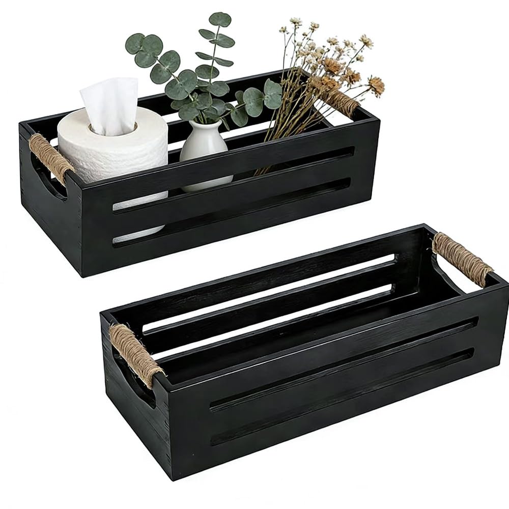 2 Pack Wooden Bathroom Storage Crates with Rope Handles M590425