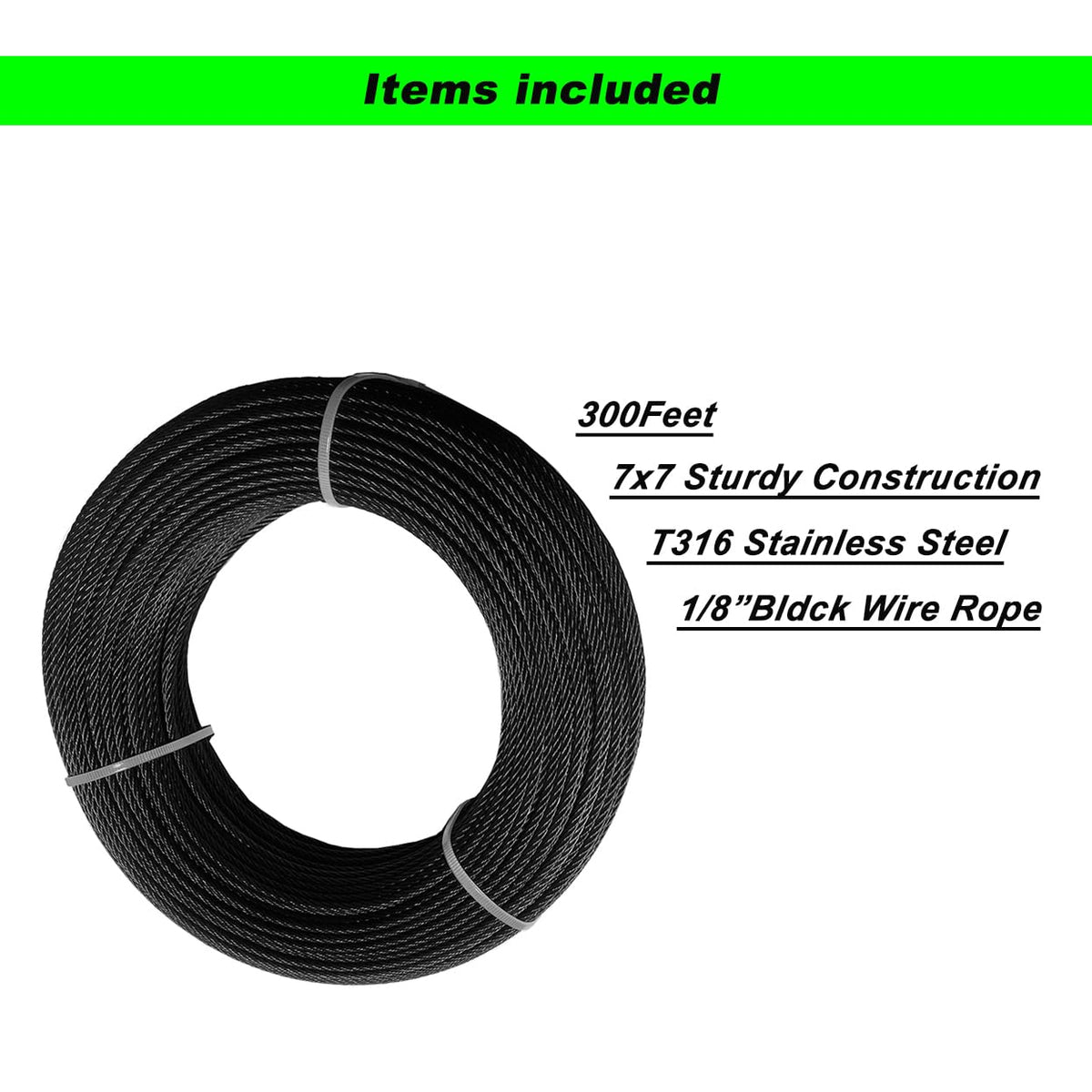 Black T316 Stainless Steel Wire Rope T220893