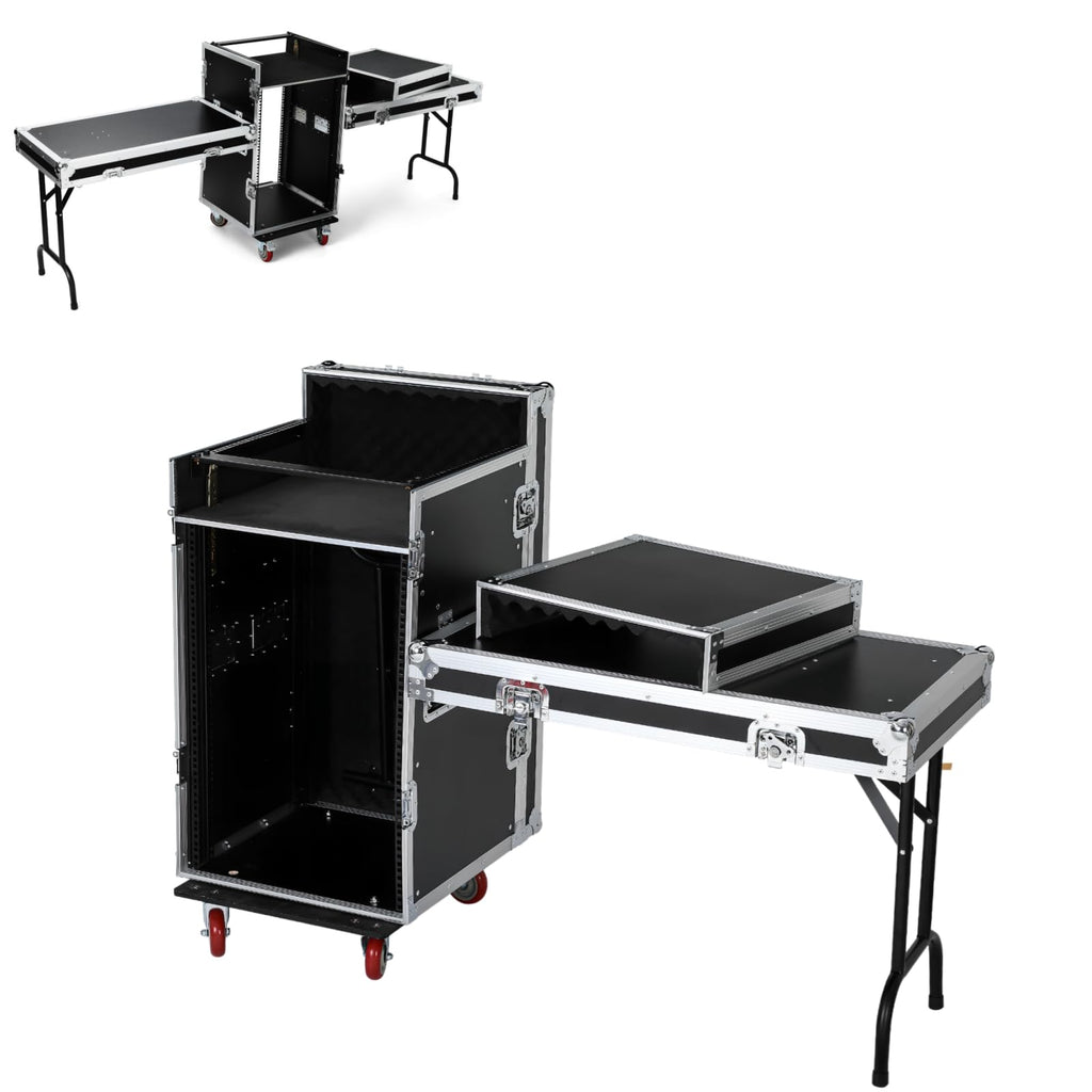 16U DJ Controller Case Rack with 2 Side Tables and 4 Casters K537