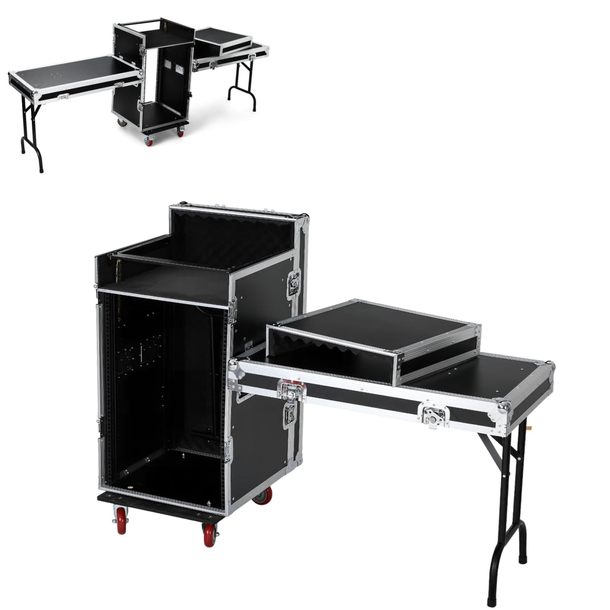 16U DJ Controller Case Rack with 2 Side Tables and 4 Casters K537