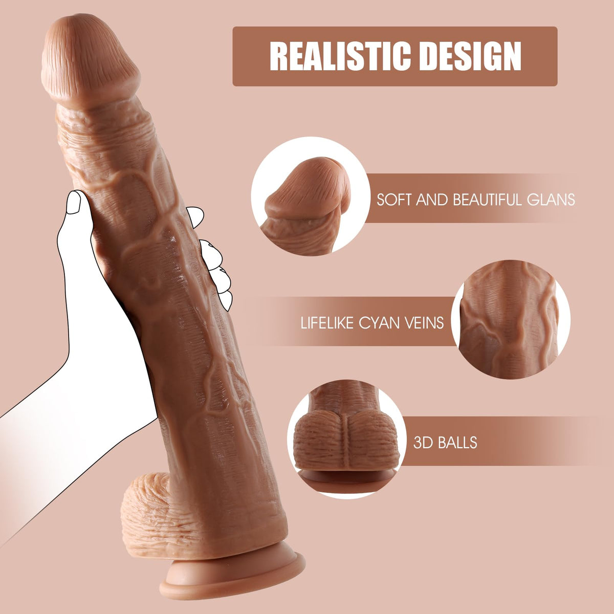 12 inch Dual Silicone Curved Dildo with Suction Cup W54356