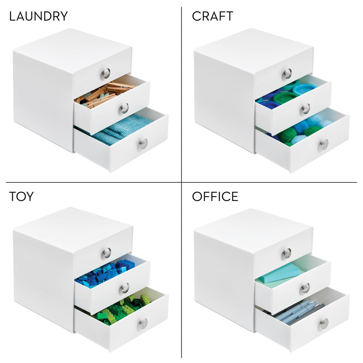 3-Drawer Plastic Vanity Organizer Set White U128525