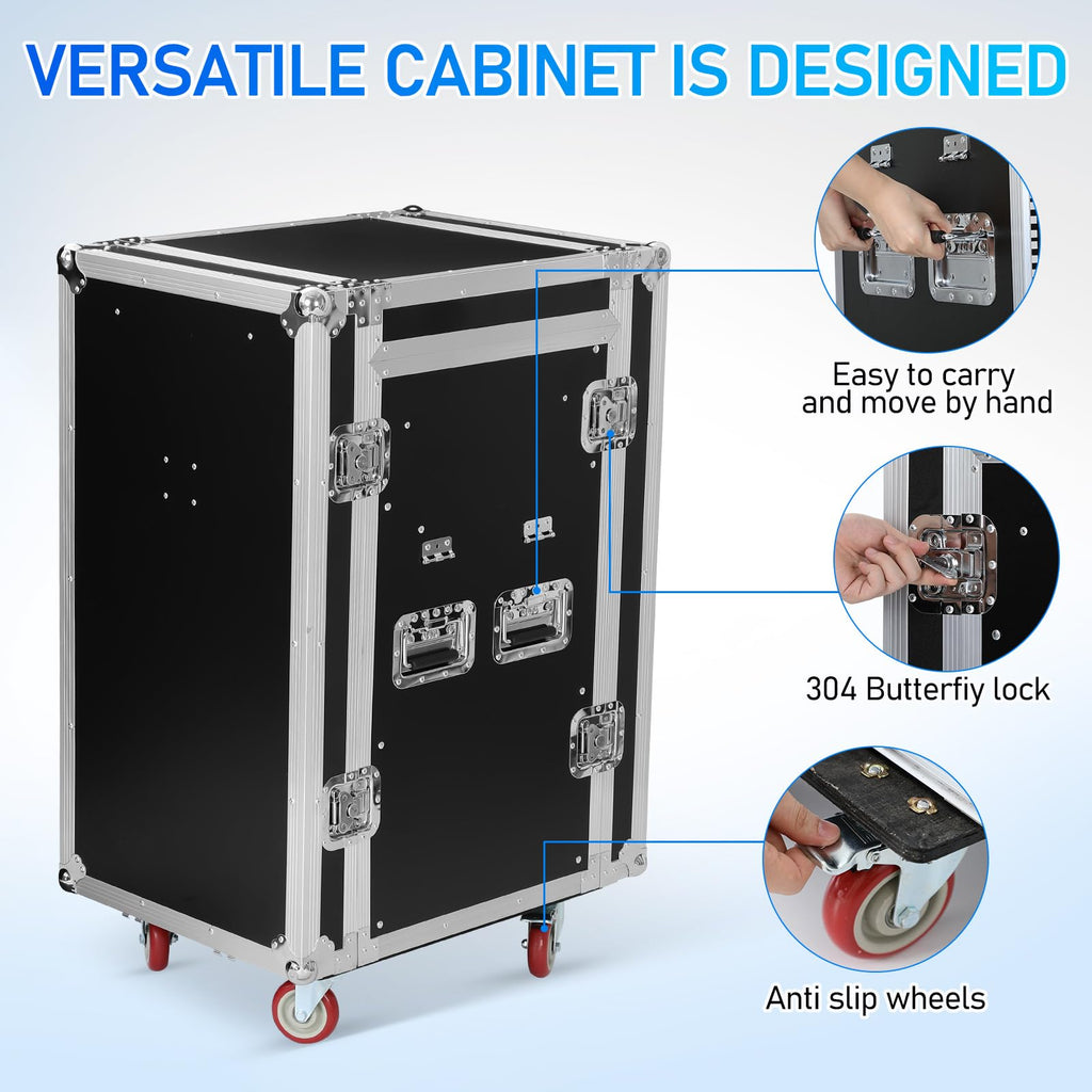 16U DJ Controller Case Rack with 2 Side Tables and 4 Casters K537