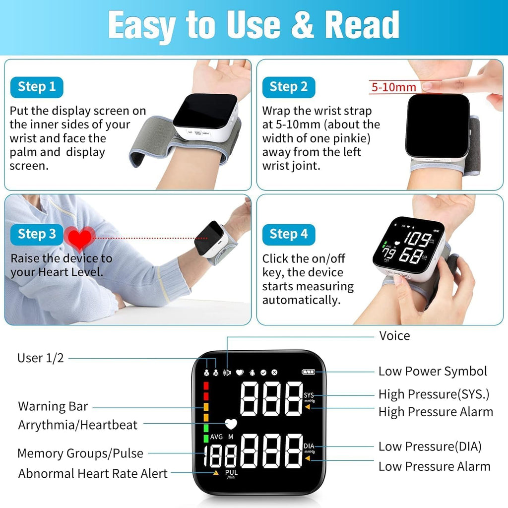 Wrist Blood Pressure Monitor with 90X2 Readings Memory G918