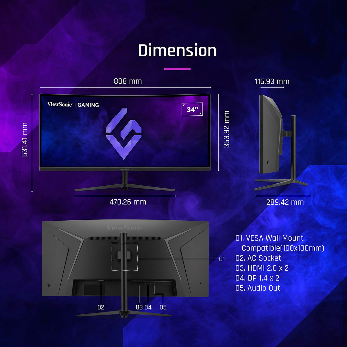 34 Inch 1440p Ultrawide Curved Gaming Monitor S787244