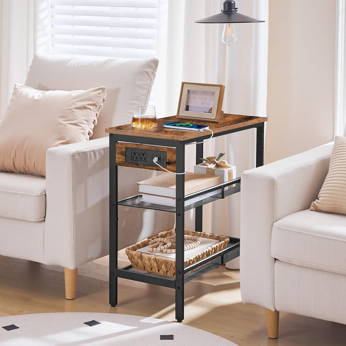 3-Tier Narrow End Table with Charging Station C161075