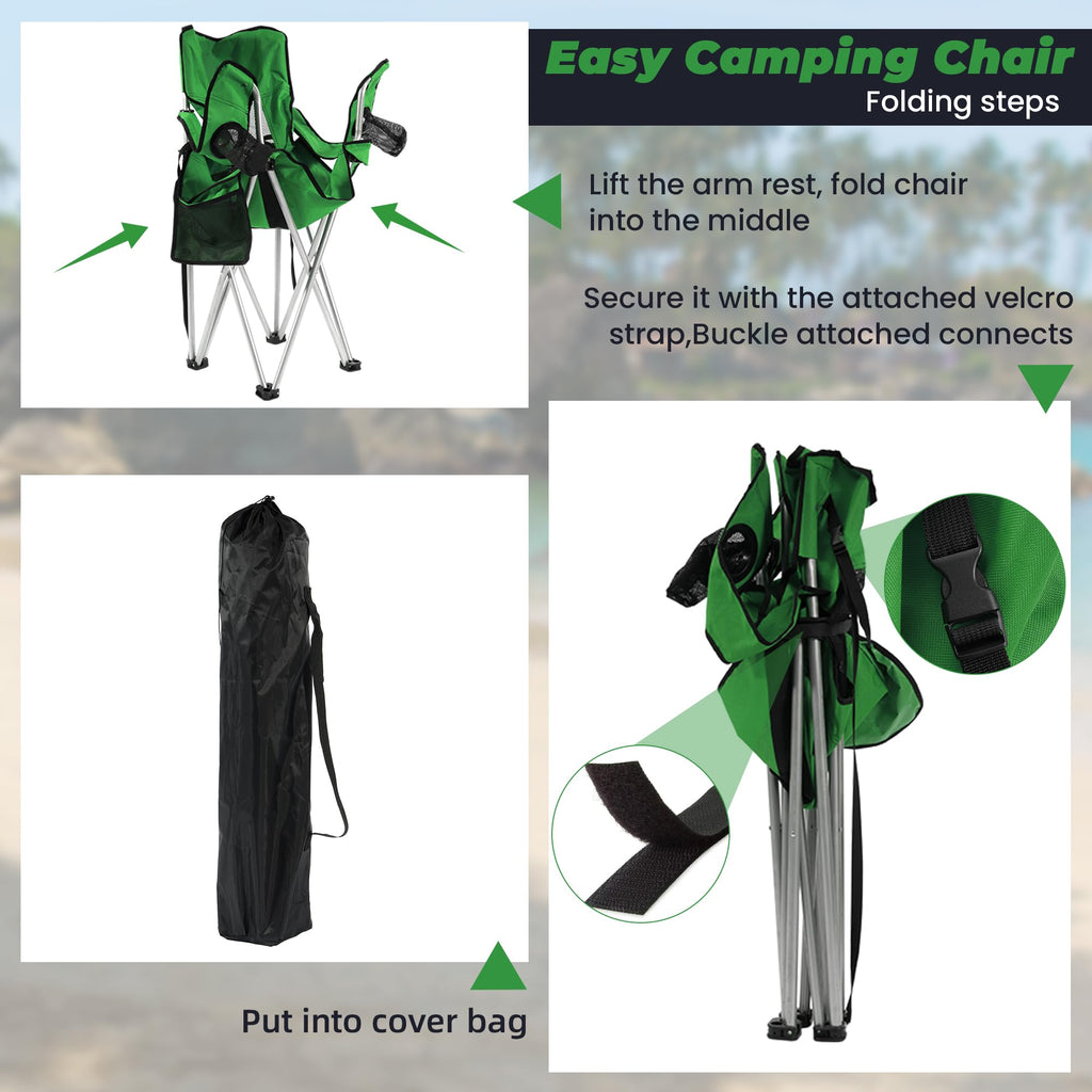 2 Pack Folding Camping Chair with Cup Holder & Carry Bag, Grass Green N78877