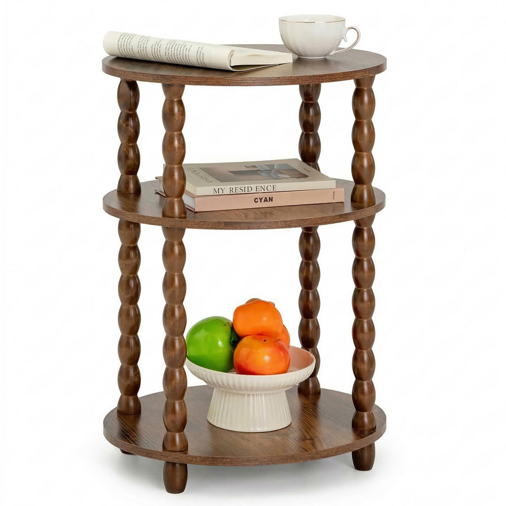 3-Tier Oval Side Table with Solid Wood Spindle Legs G81604
