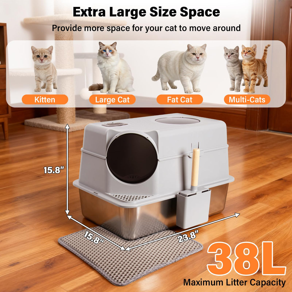 Stainless Steel Extra Large Enclosed Cat Litter Box C25264