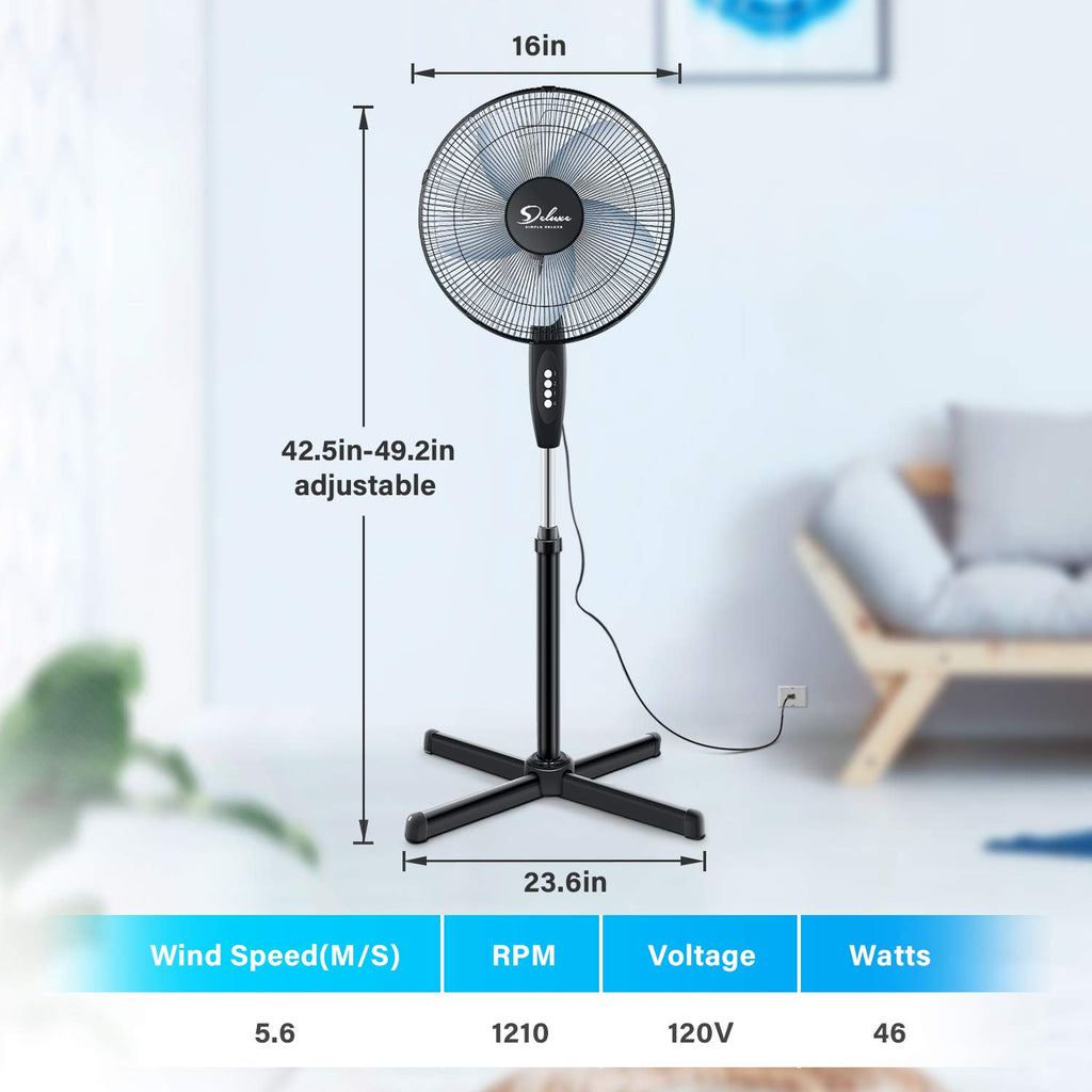 16″ 3 Speed Oscillating Pedestal Stand Fan, Black N69981