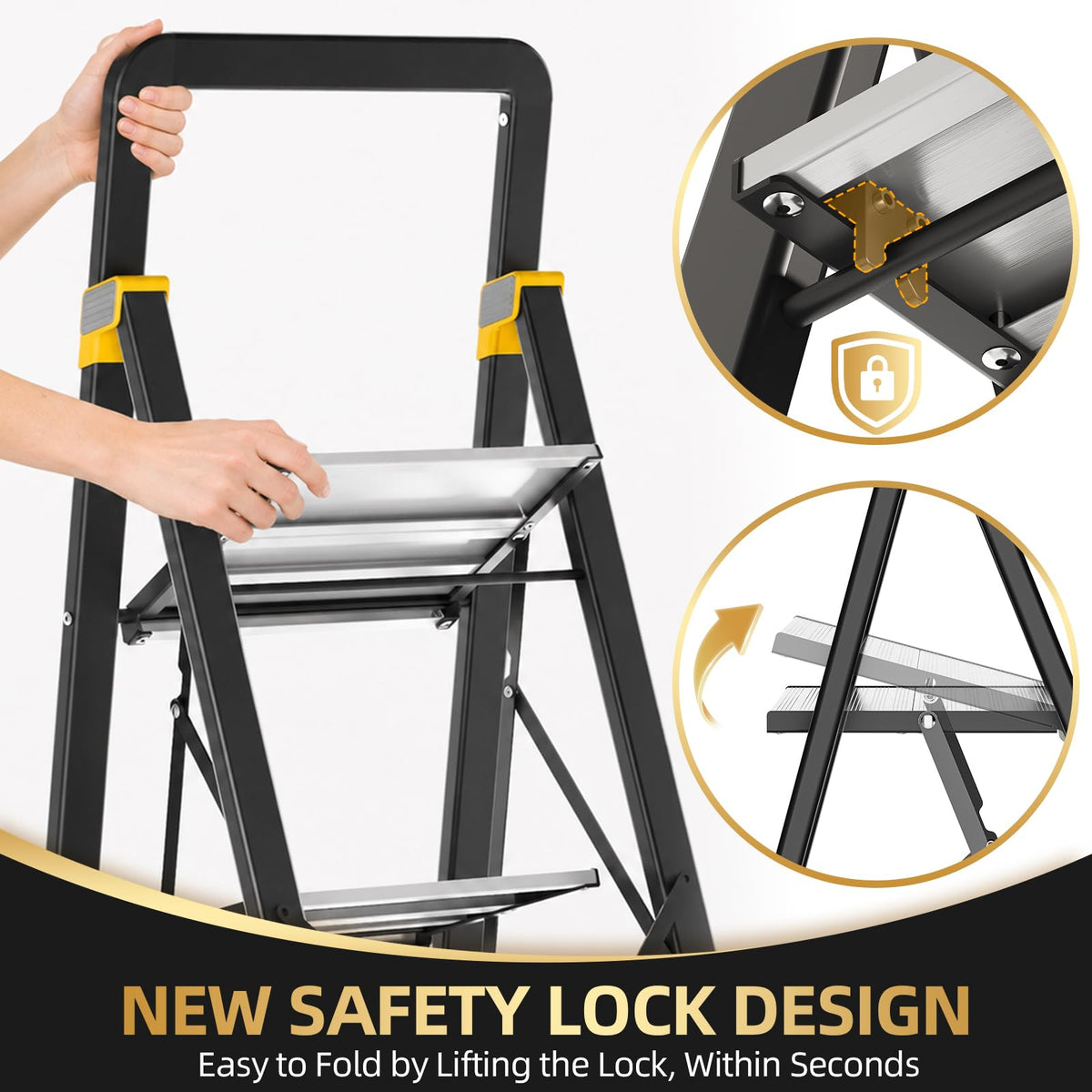 2 Step Ladder Lightweight Aluminum Folding Step Stool M3476