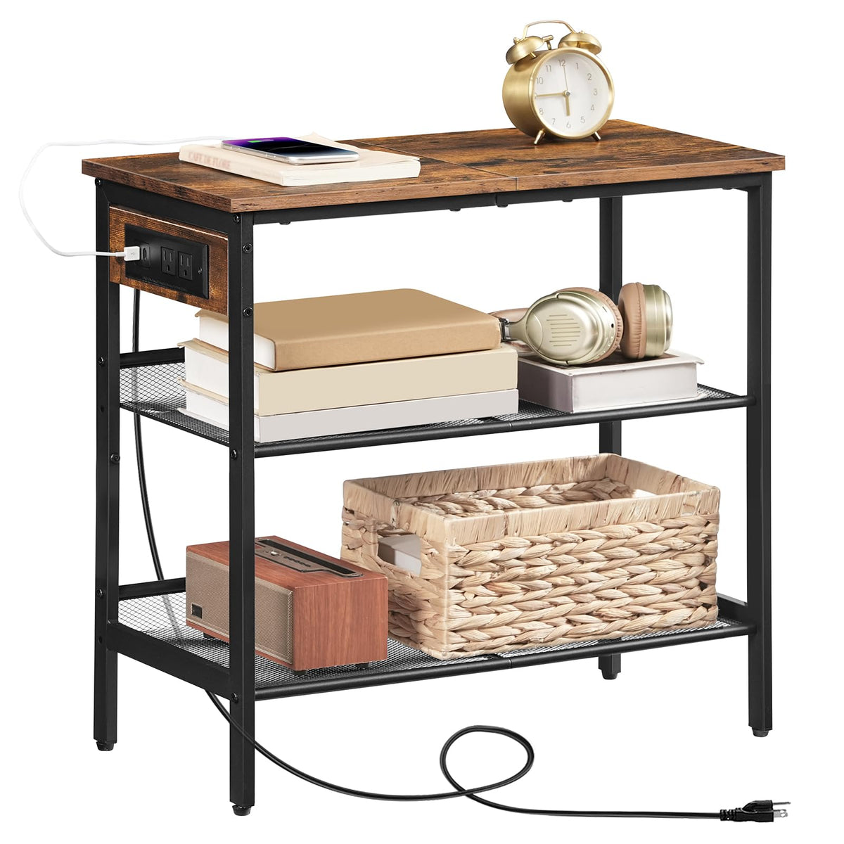 3-Tier Narrow End Table with Charging Station C161075