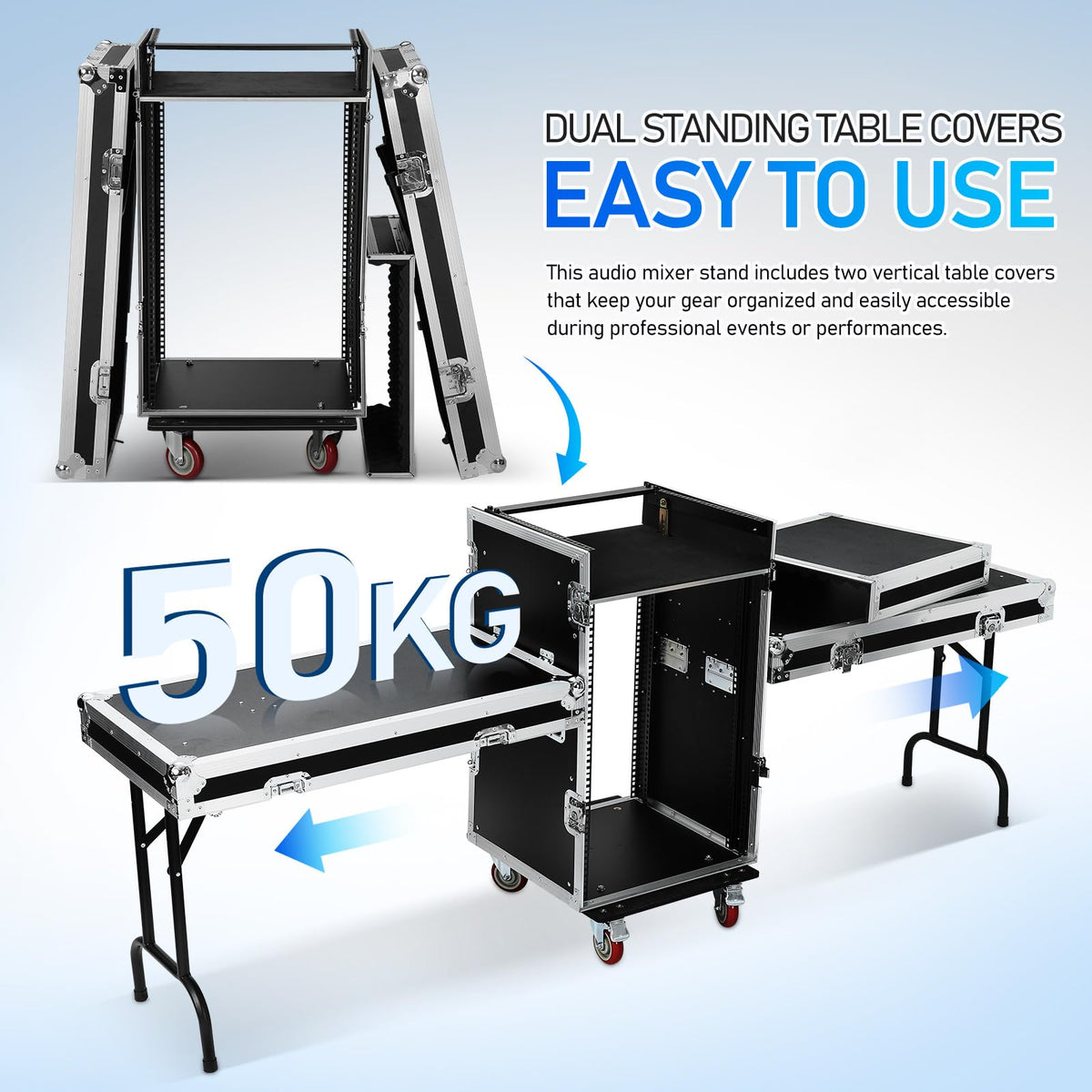 16U DJ Controller Case Rack with 2 Side Tables and 4 Casters K537