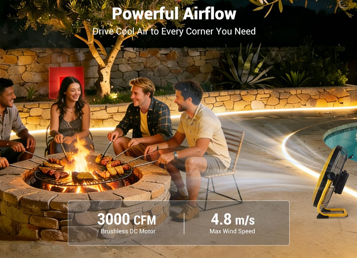 16" Portable Battery Operated Metal Floor Fan V527