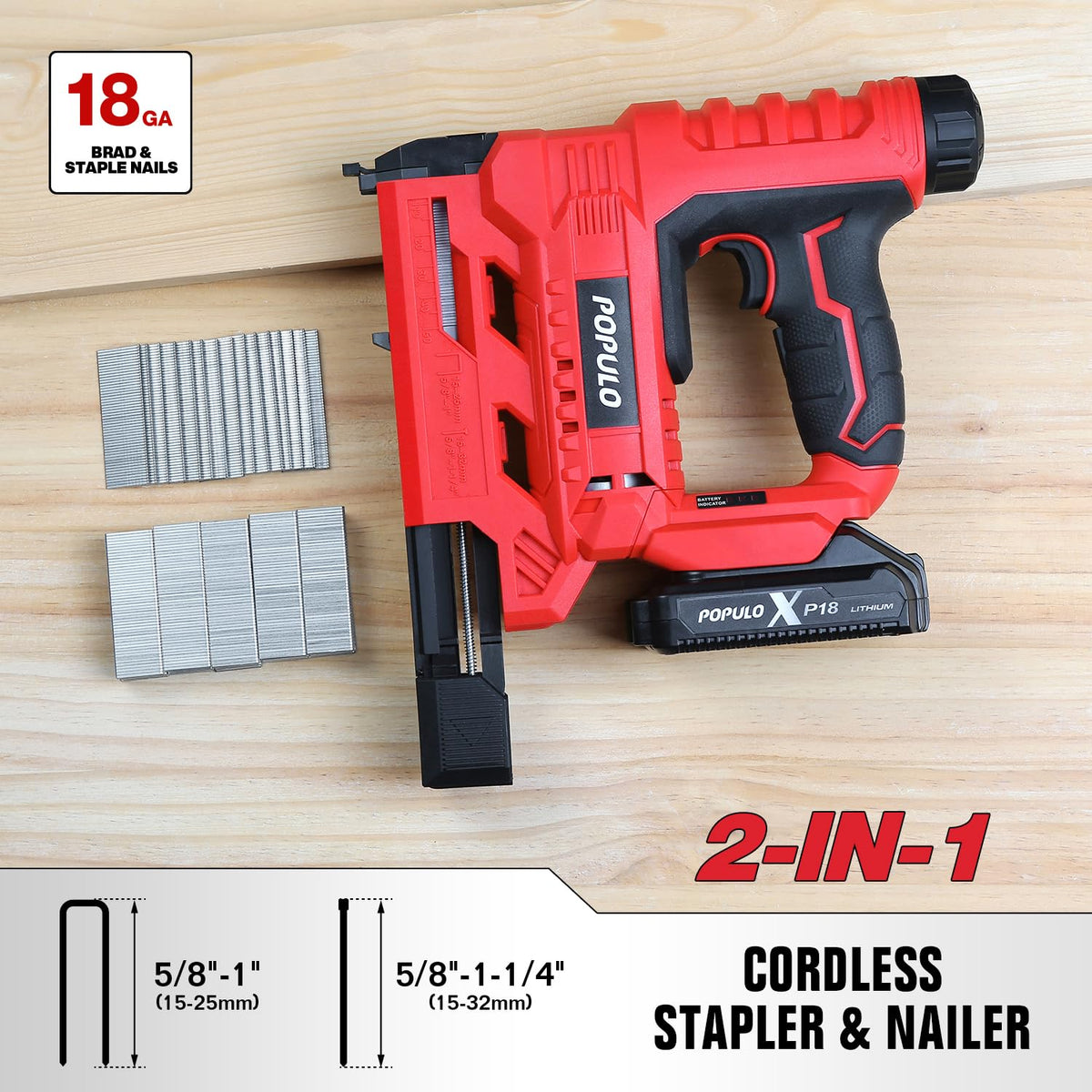 18 Gauge 2 In 1 Cordless Brad Nailer Stapler R9044