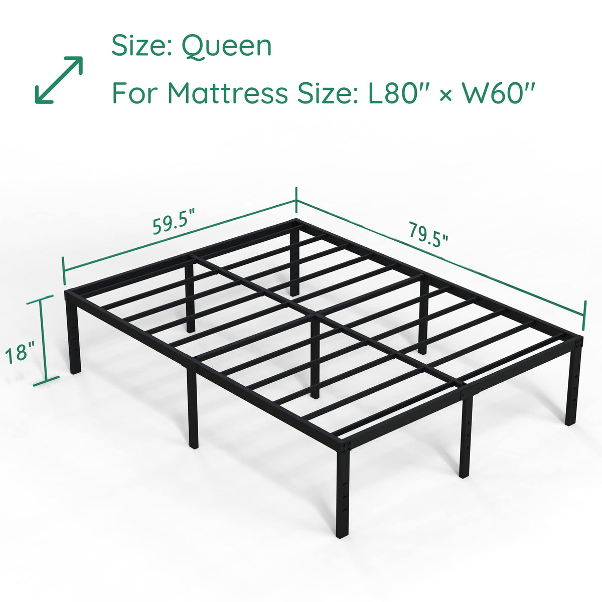 18 Inch High Queen Size Bed Frame with Storage A728018