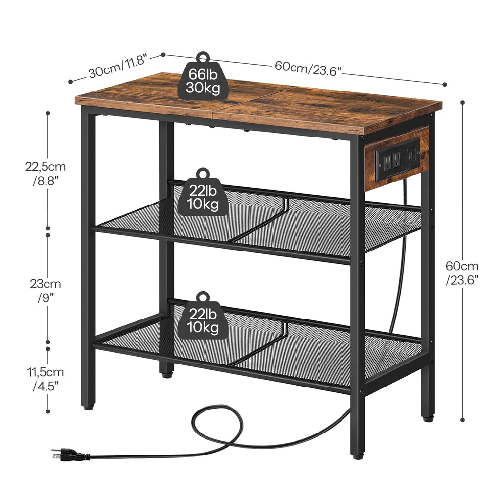 3-Tier Narrow End Table with Charging Station C161075
