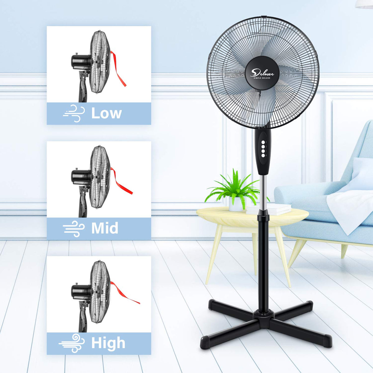 16″ 3 Speed Oscillating Pedestal Stand Fan, Black N69981