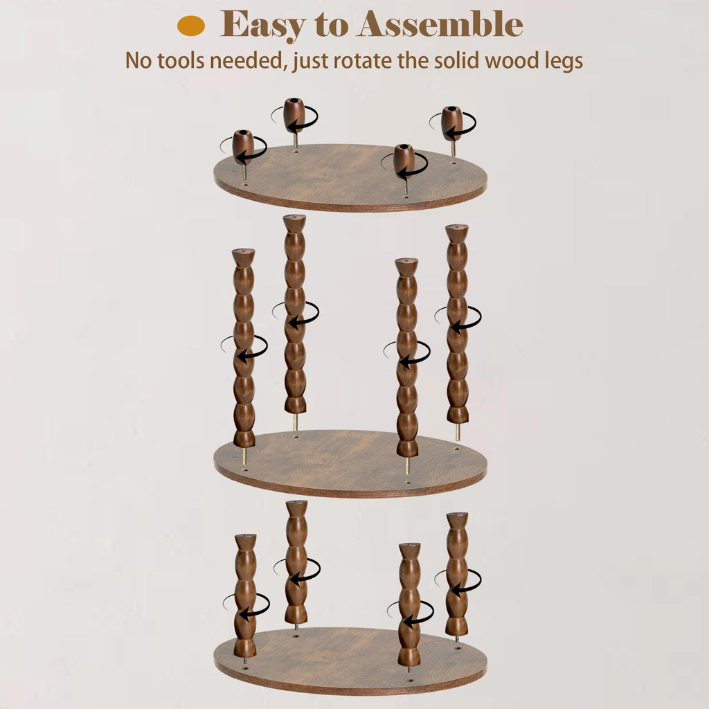 3-Tier Oval Side Table with Solid Wood Spindle Legs G81604