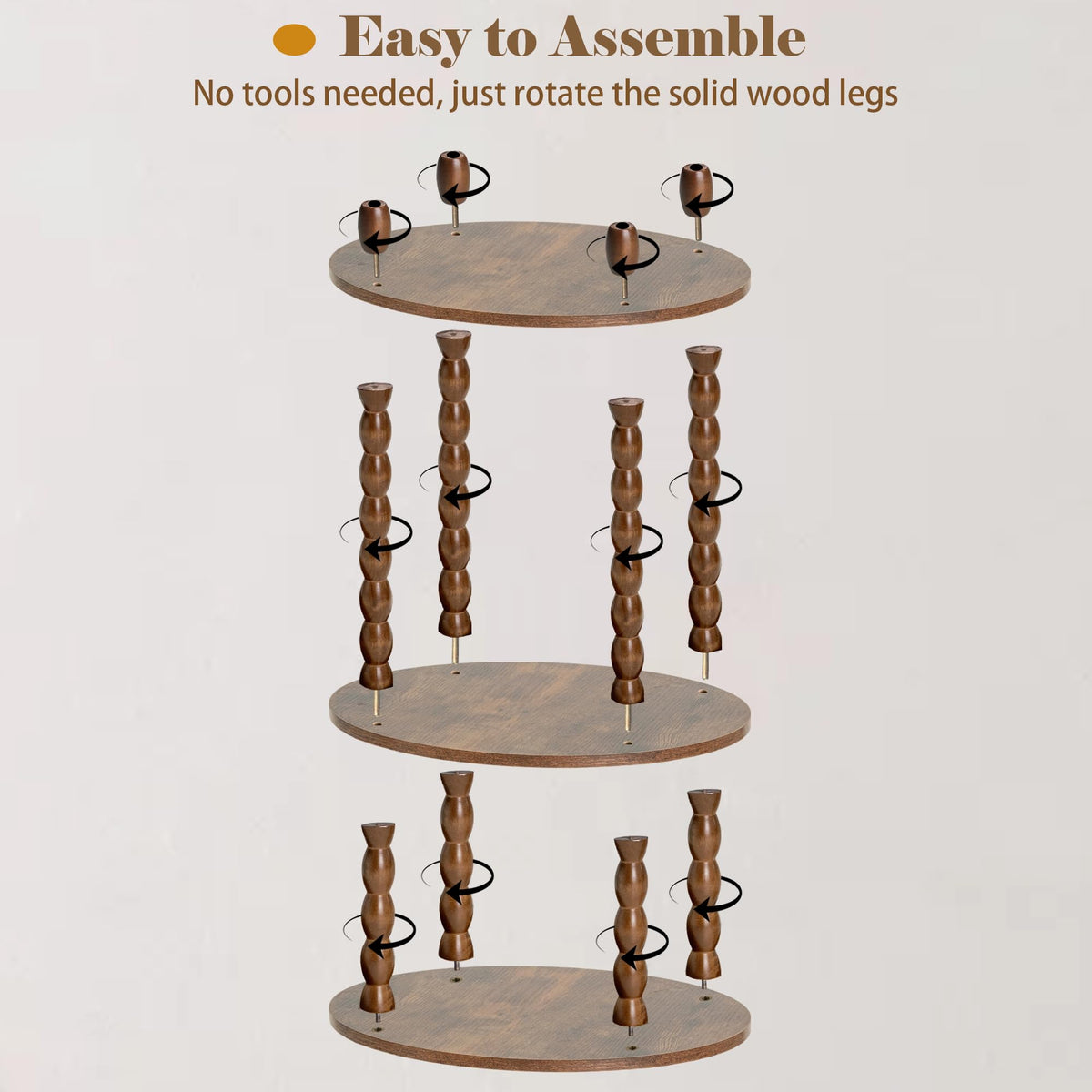 3-Tier Oval Side Table with Solid Wood Spindle Legs G81604