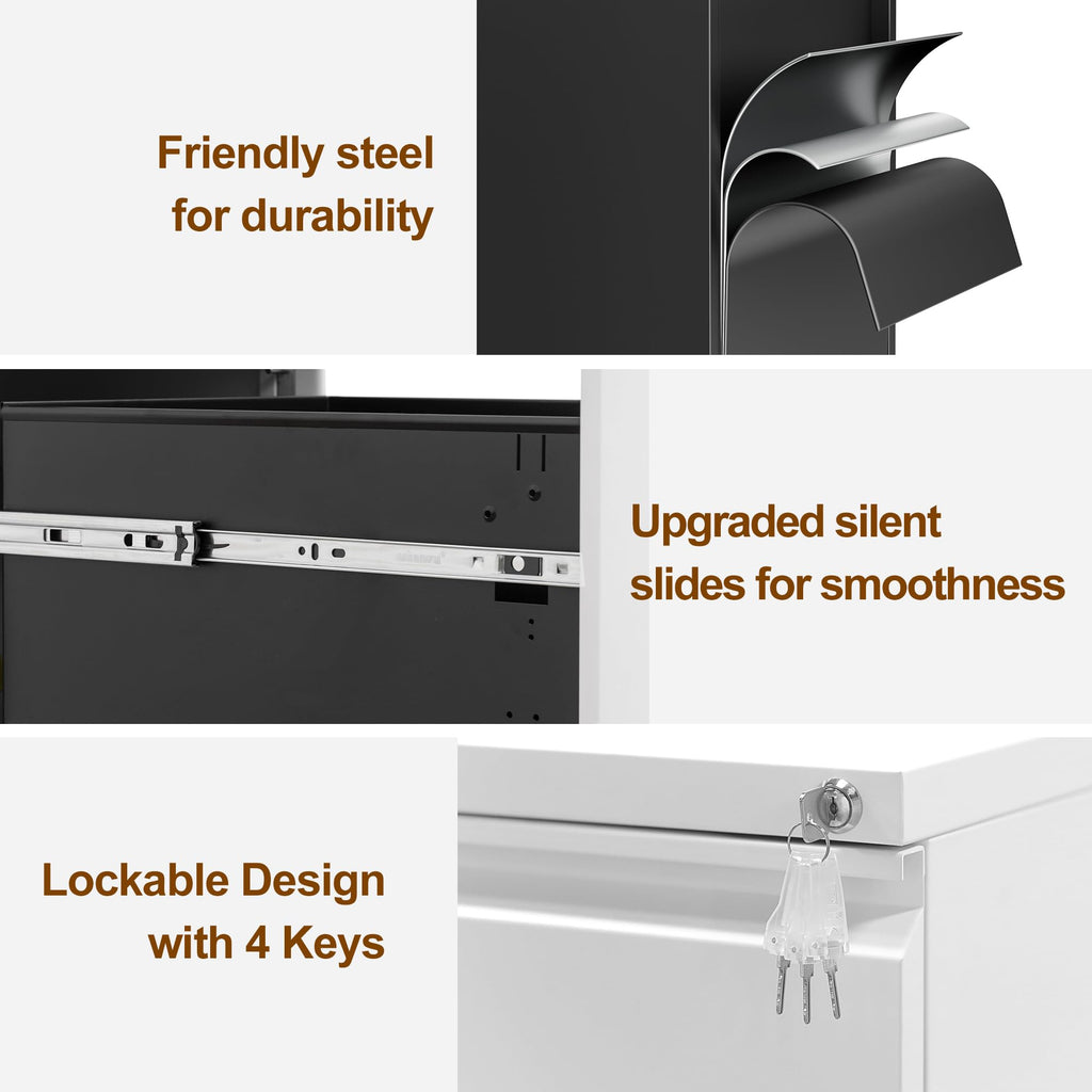 2 Drawer Metal Mobile File Cabinet with Lock O767642