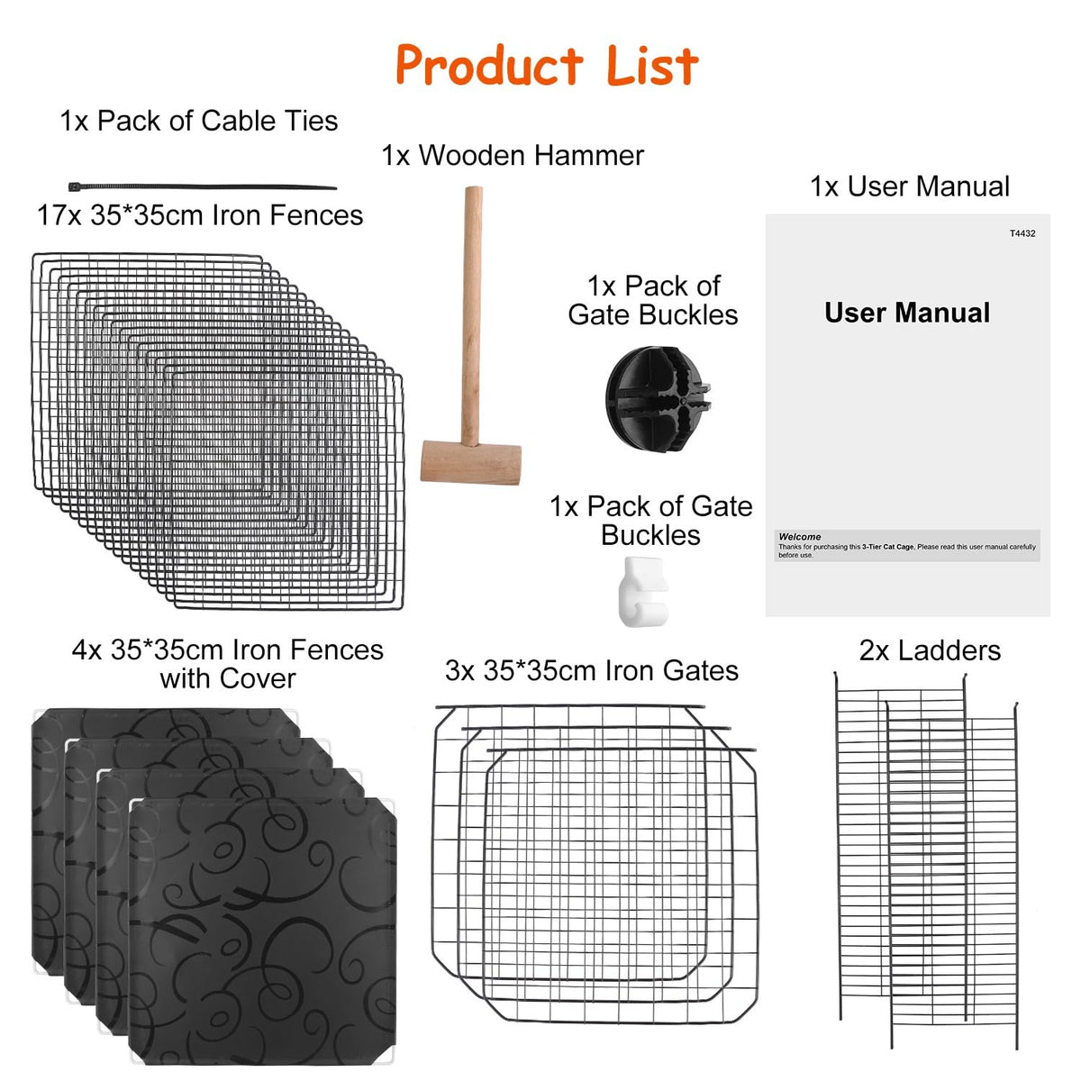 3-Tier Cat Cage with 3 Doors 2 Ramp Ladders R319