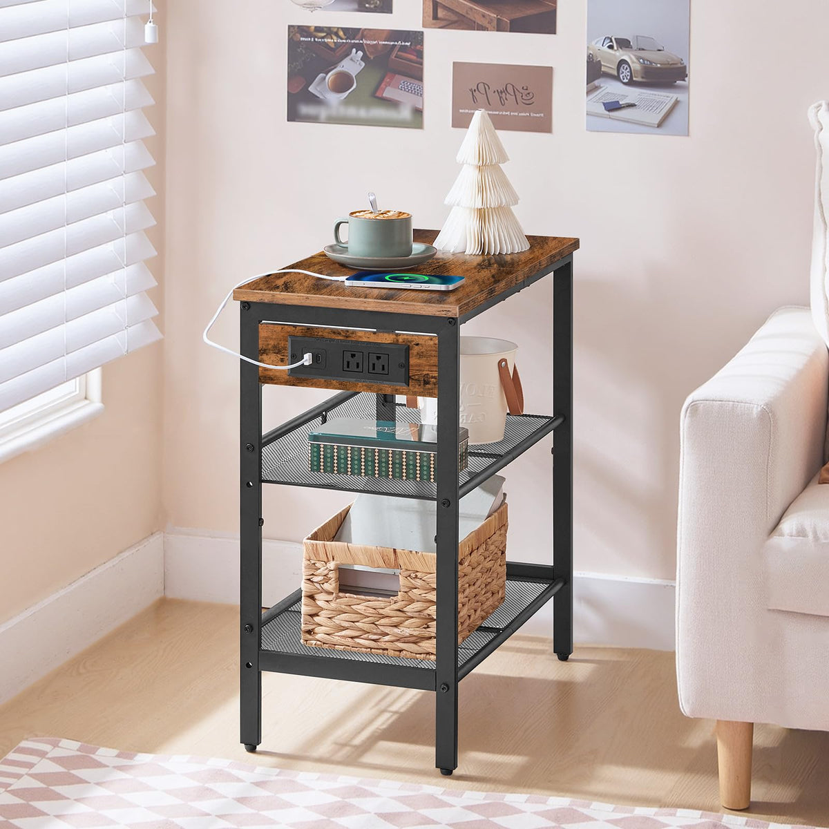 3-Tier Narrow End Table with Charging Station C161075