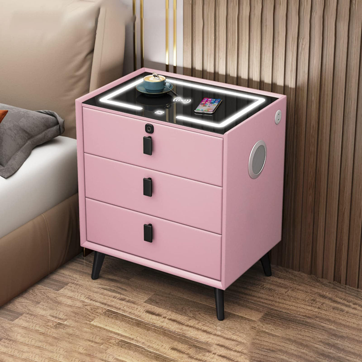 Pink 3 Drawer LED Nightstand with Wireless Charging X218112