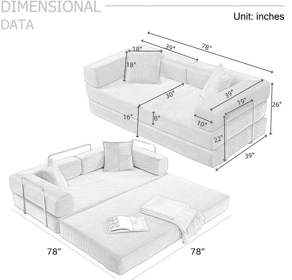 Pink Corduroy Convertible Sofa Bed R344472