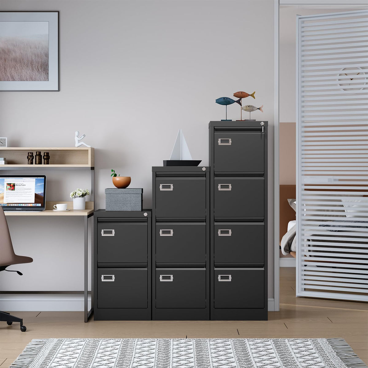 4 Drawer Black Metal File Cabinet with Lock N778