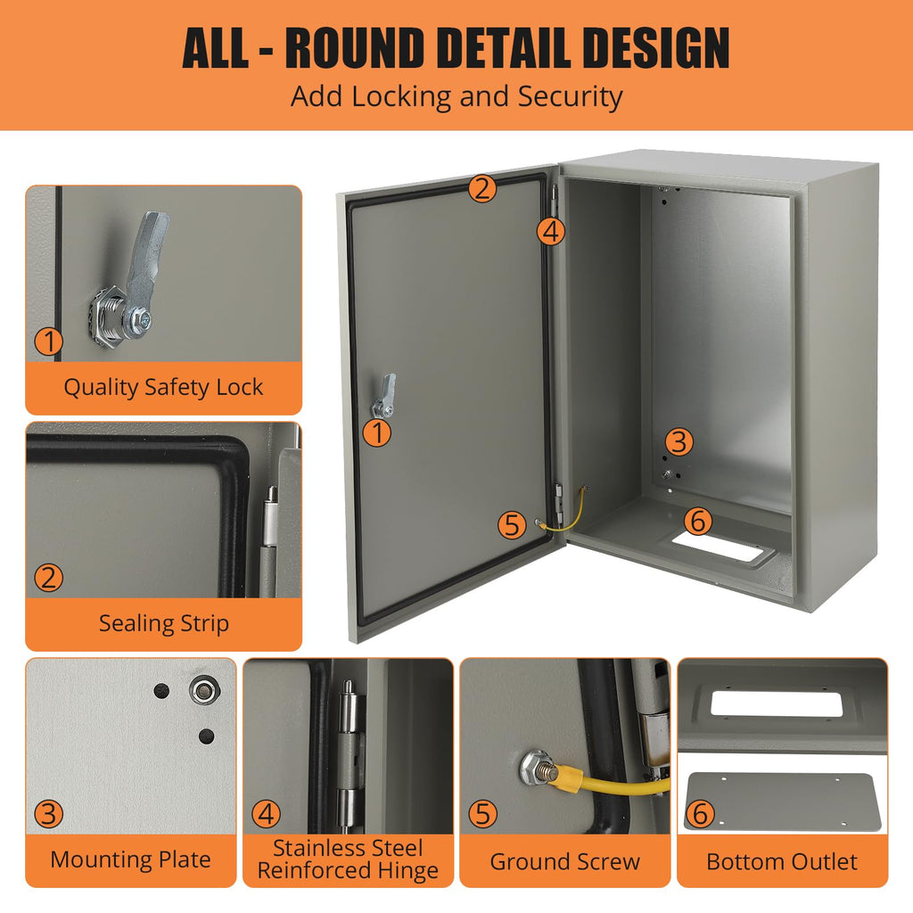 24" x 16" x 10" Waterproof Stainless Steel Electrical Enclosure Box with Lock S255676