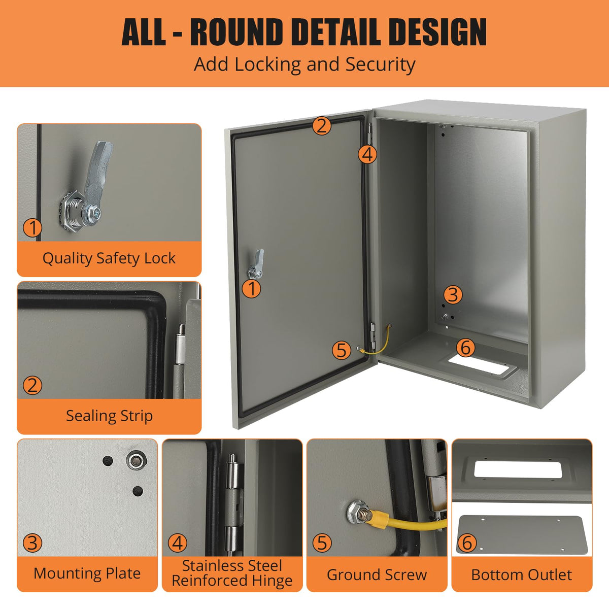 24" x 16" x 10" Waterproof Stainless Steel Electrical Enclosure Box with Lock S255676