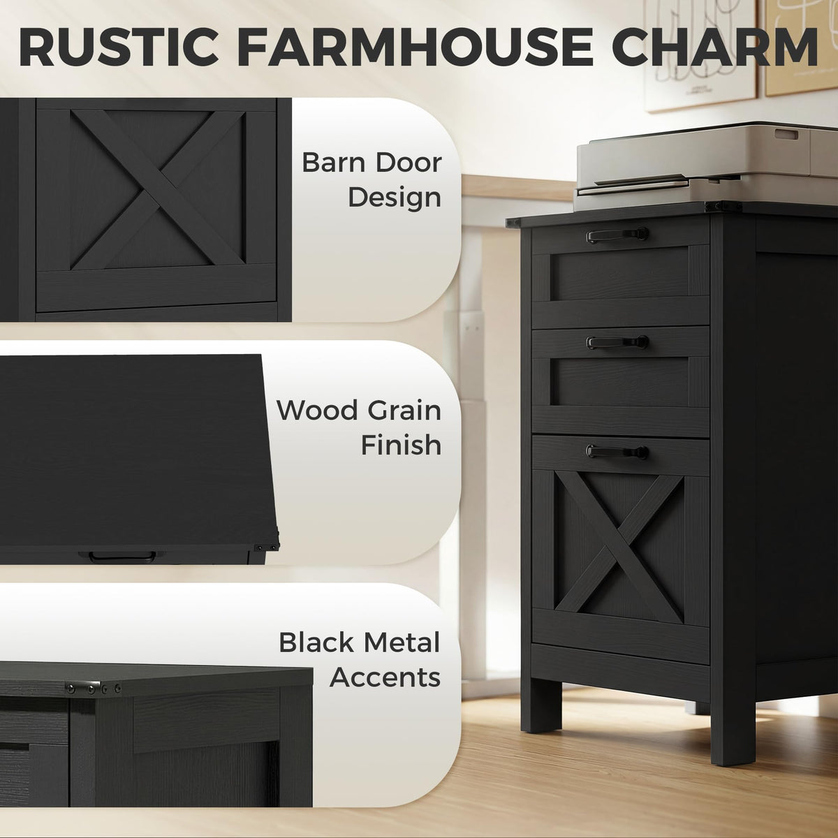 3 Drawer Black File Cabinet B879699