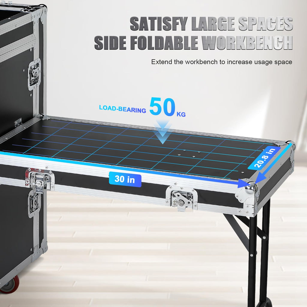16U DJ Controller Case Rack with 2 Side Tables and 4 Casters K537