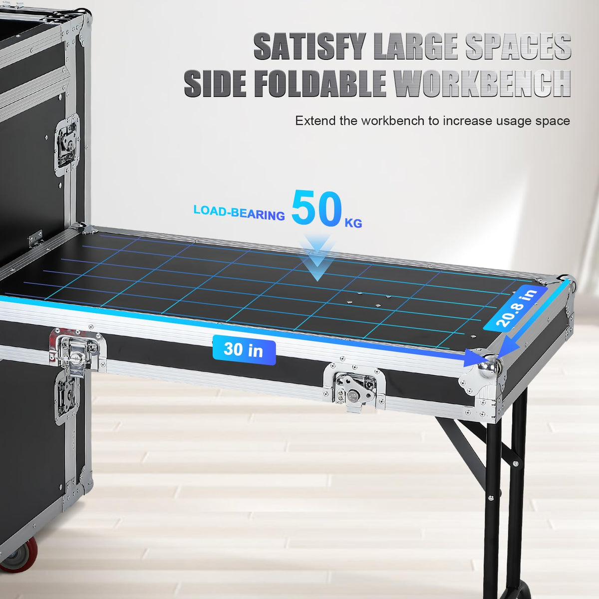 16U DJ Controller Case Rack with 2 Side Tables and 4 Casters K537