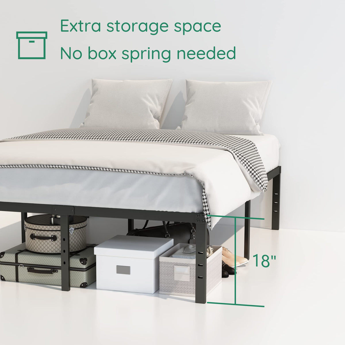 18 Inch High Queen Size Bed Frame with Storage A728018