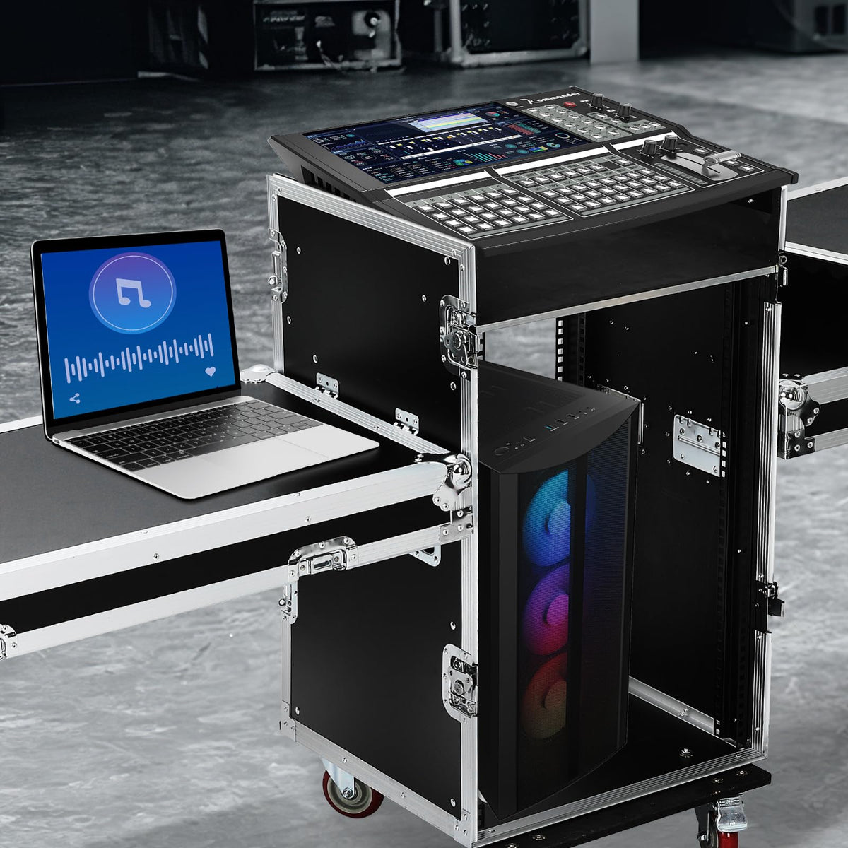16U DJ Controller Case Rack with 2 Side Tables and 4 Casters K537