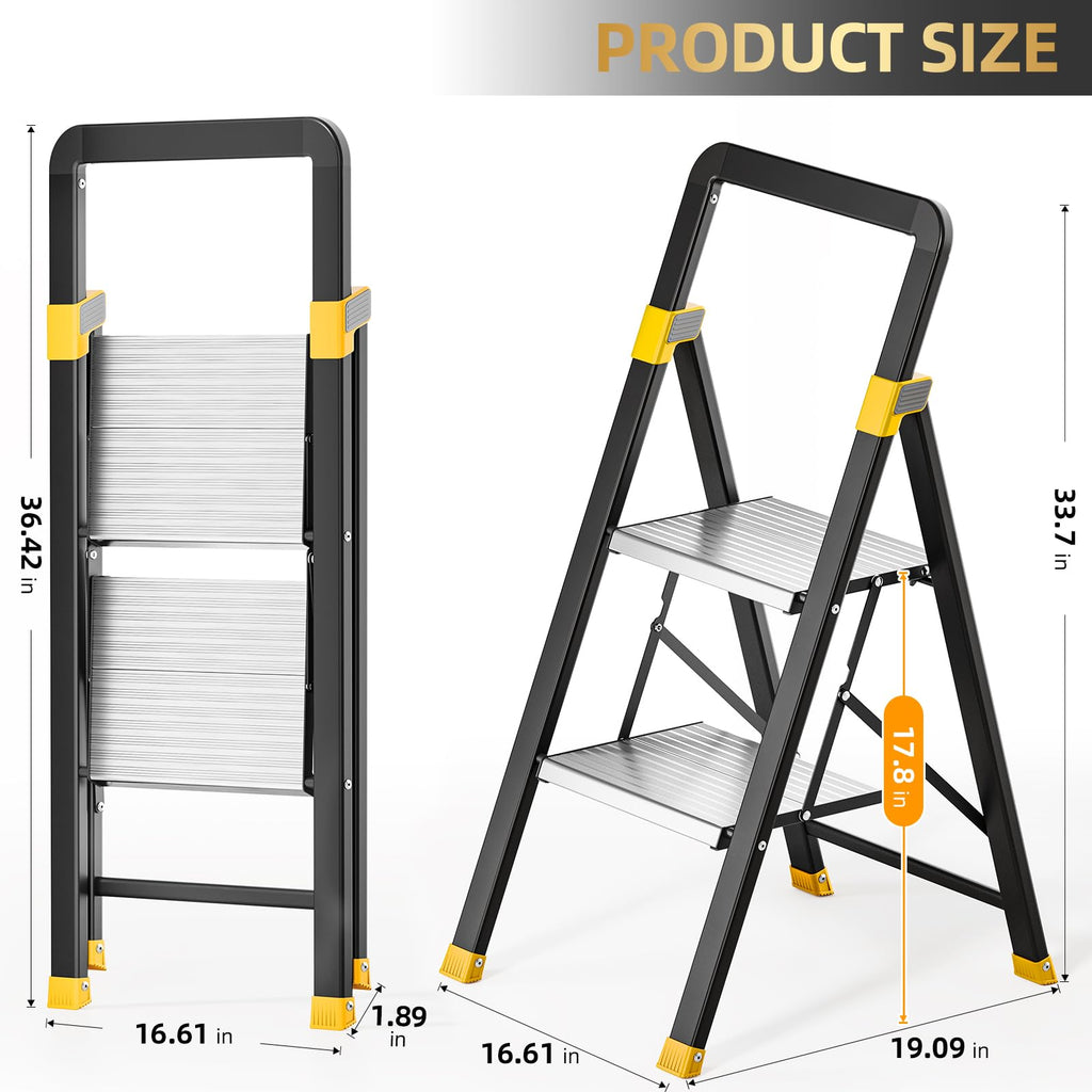 2 Step Ladder Lightweight Aluminum Folding Step Stool M3476
