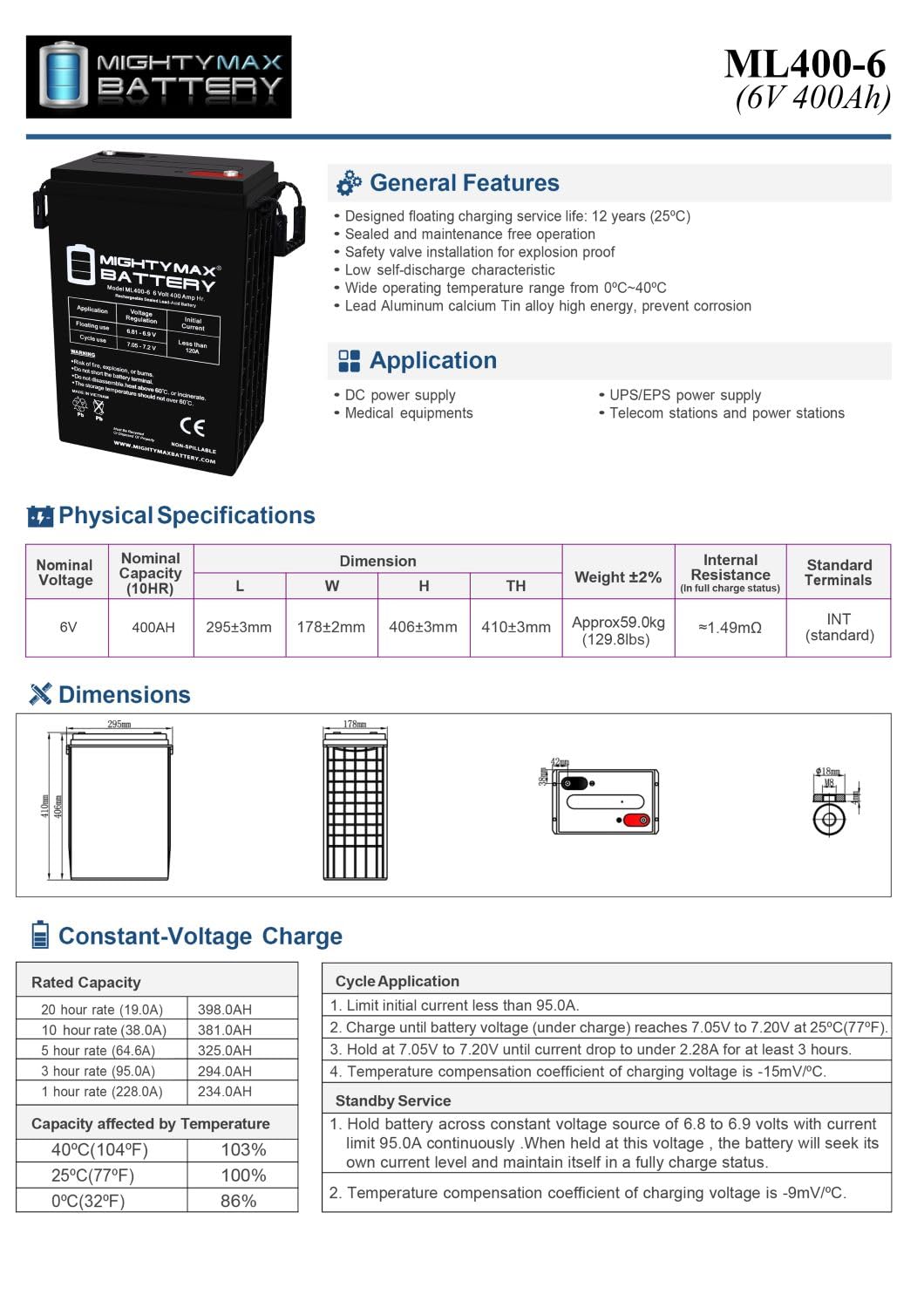 6V 400Ah AGM Deep Cycle Battery A752