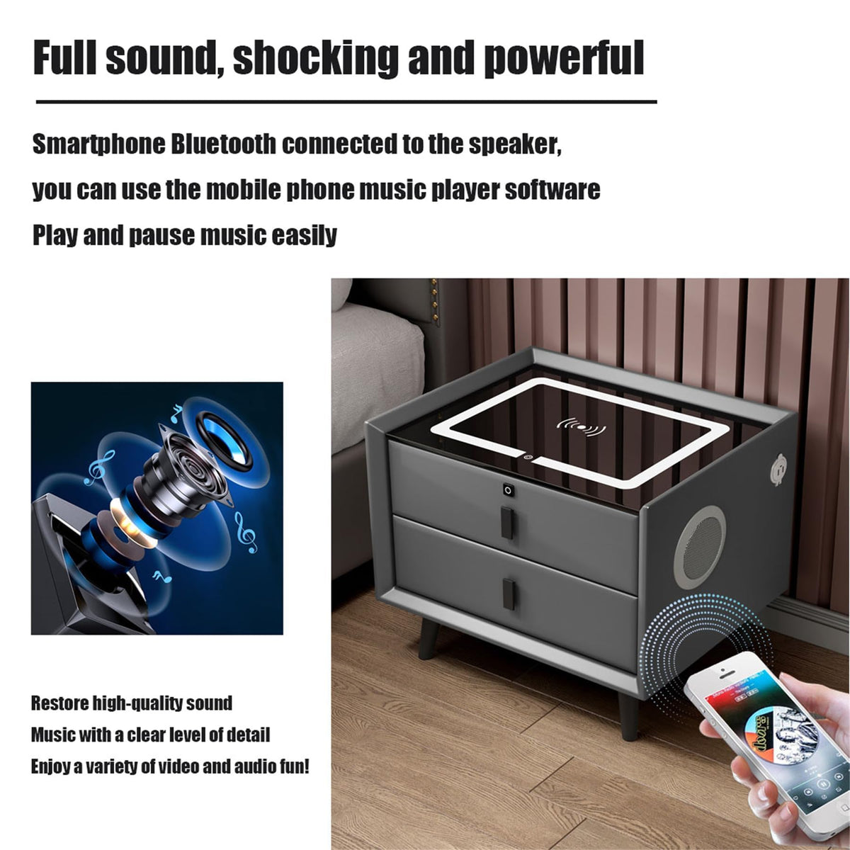 Pink 3 Drawer LED Nightstand with Wireless Charging X218112